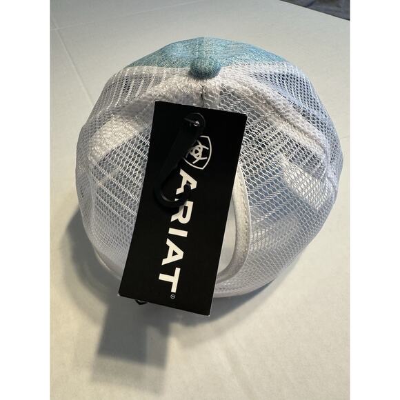 Ariat Hat Ladies Turquoise Logo Leather Patch Ponyflo Cap One Size Ponytail NWT - Picture 7 of 13